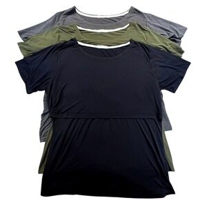 Smallshow Womens Nursing Tops 3 Pack Short Sleeve Breastfeeding Shirts XL Black